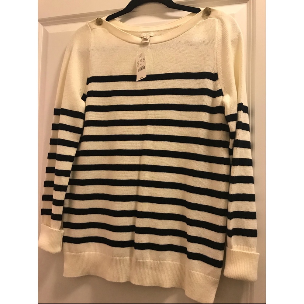 White and blue J Crew pullover sweater NWT